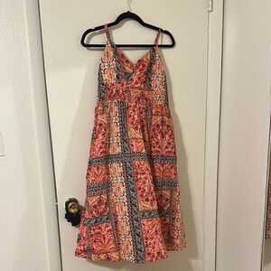 Old Navy Pink and Gray Sleeveless Midi Sundress